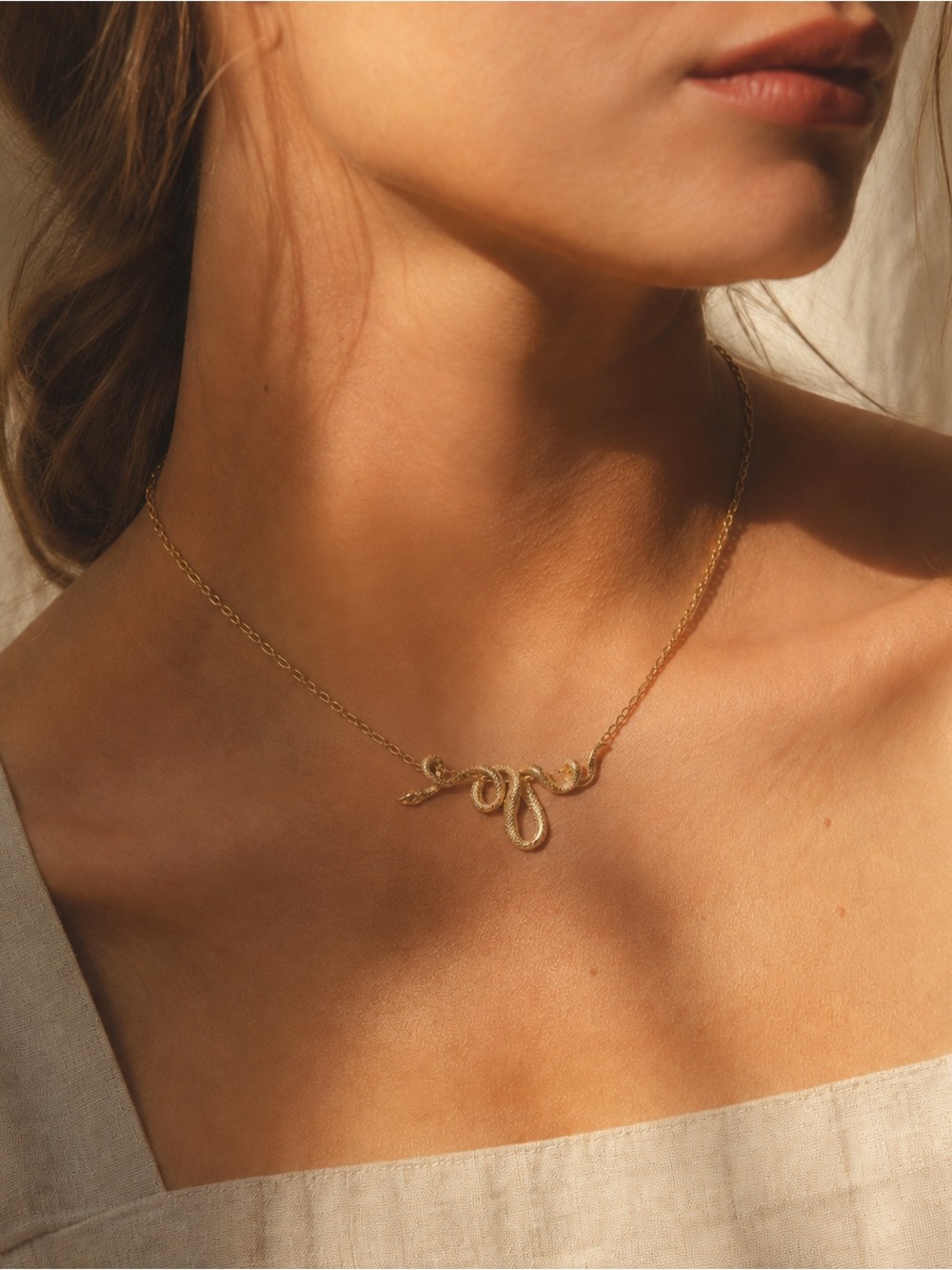 Gold Tone Textured Twisted Snake Statement Necklace
